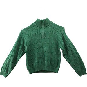 Izod Boys 7-7X Green Cable Knit Sweater 1/4 Zip Cotton Chunky Holiday Christmas